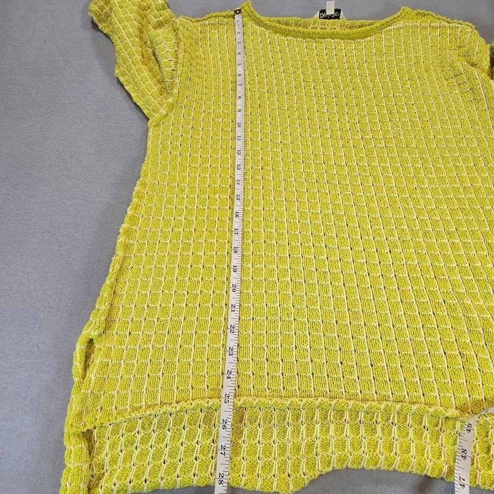 Davi & Dani Waffle Knit Sweater Womens L Yellow Bell Sleeve Boho Boat Neck - Picture 6 of 7
